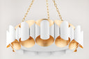 Gold Leaf and White Banks Chandelier 34.5" x 11.75" by Hudson Valley, view 2