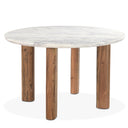 Barcelona 54" Round Dining Table with White Marble and Reclaimed Wood Legs