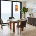 Barcelona 54" Round Dining Table with White Marble and Reclaimed Wood Legs, view 8