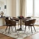 Dauphine 48" Round Dining Table in Dark Emperador Marble with Aged Brass Base, view 3