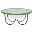 Venice 36" Round Coffee Table in Antique Brass with White Marble and Glass Top