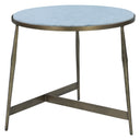 Venice 28" Round Side Table in Antique Brass with White Marble Top