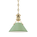 Aged Brass and Leaf Green Painted No.2 Pendant 9.5" x 9.25" by Hudson Valley