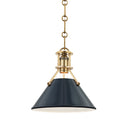 Aged Brass and Darkest Blue Painted No.2 Pendant 9.5" x 9.25" by Hudson Valley