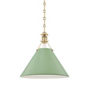 Aged Brass and Leaf Green Painted No.2 Pendant 16" x 14.5" by Hudson Valley