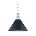 Polished Nickel and Darkest Blue Painted No.2 Pendant 16" x 14.5" by Hudson Valley