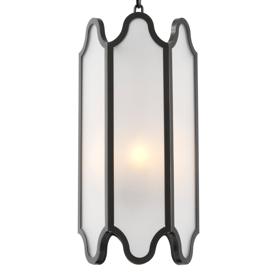 White Glass and Bronze Pendant Rockefeller