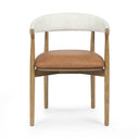 Vina Cognac Performance Vegan Leather and Cream Textured Weave Dining Chair