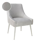 Beatrix Pleated Light Grey Performance Velvet Dining Chair - Silver Legs