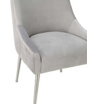Beatrix Pleated Light Grey Performance Velvet Dining Chair - Silver Legs