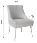 Beatrix Pleated Light Grey Performance Velvet Dining Chair - Silver Legs