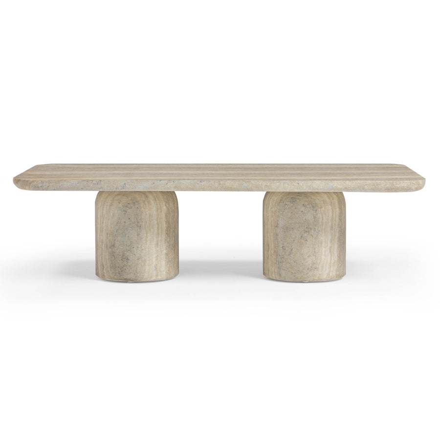 Tyche 55" Faux Travertine Indoor/Outdoor Concrete Rectangular Coffee Table