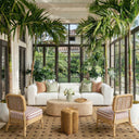 Dorine Striped Performance Linen & Rattan Accent Chair