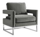 Avery Grey Performance Velvet Accent Chair with Silver Base