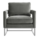 Avery Grey Performance Velvet Accent Chair with Silver Base