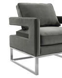 Avery Grey Performance Velvet Accent Chair with Silver Base