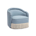Pamela Faded Blue Upcycled Performance Fabric Tasseled Lounge Accent Chair