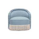 Pamela Faded Blue Upcycled Performance Fabric Tasseled Lounge Accent Chair