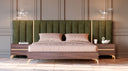 calabria modern walnut & green velvet bed & nightstands