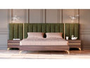 Calabria Modern Walnut & Green Velvet Bed & Nightstands