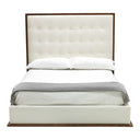 Amberlie - Modern White Vegan Leather + Walnut 4-Piece Bedroom Set