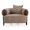Arnaud - Modern Tan Fabric + Brown Oak Accent Chair