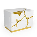 Aspen Modern Wide White and Gold Nightstand