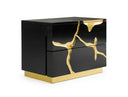Aspen - Modern Wide Black and Gold Nightstand