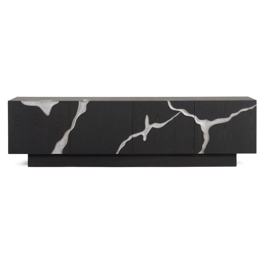 Aspen - Modern Matte Brown Ash & Silver TV Stand