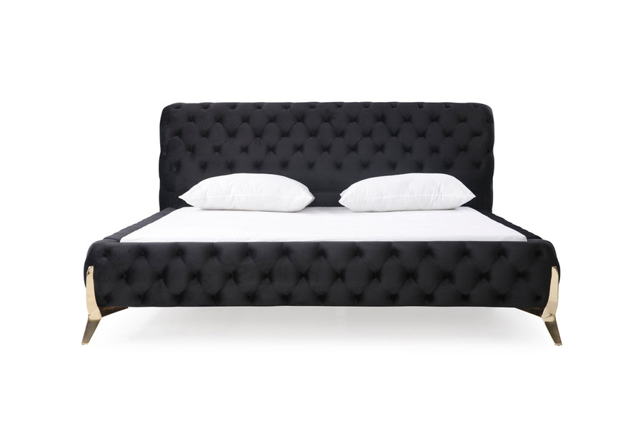 Legend Modern Black Velvet & Gold Bed