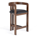 Belton - Modern Black Vegan Leather + Brown Oak Counter Chair