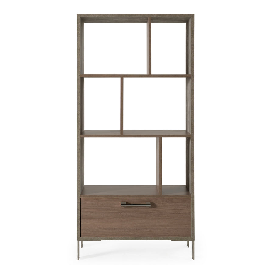 Boston Modern Brown Oak & Faux Concrete Bookcase