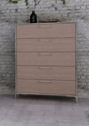 Boston - Modern Brown Oak & Brushed Stainless Steel Chest