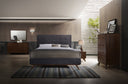 addison mid-century modern grey fabric & walnut bed