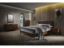 Marshall Mid-Century Modern Brown Fabric & Walnut Bed