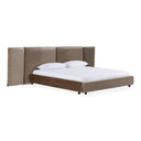 Breslow + Lago - Modern Dark Taupe Fabric + Faux Travertine 4-Piece Bedroom Set