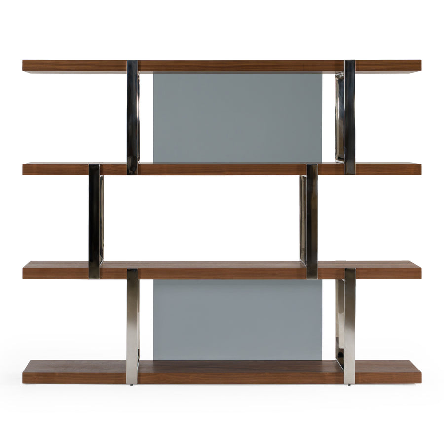 Brewer - Modern Walnut Glass & Stainless Steel Bookshelf