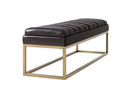 Bridger - Modern Brown Vegan Leather + Brass Dining Bench