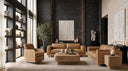 Danson - Modern Tan Leather + Wicker Sofa