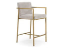 Burnham- Contemporary Light Grey Fabric + Brass Counter Stool