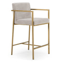 Burnham- Contemporary Light Grey Fabric + Brass Counter Stool