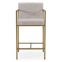 Burnham- Contemporary Light Grey Fabric + Brass Counter Stool