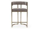 Byron - Modern Grey Fabric + Antique Brass Counter Chair