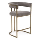 Byron - Modern Grey Fabric + Antique Brass Counter Chair
