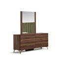 Calabria Modern Walnut & Green Velvet Bed & Nightstands