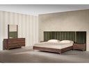 Calabria Modern Walnut & Green Velvet Bed & Nightstands