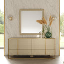 Cartier - Modern Beige Velvet + Brushed Brass 4-Piece Bedroom Set