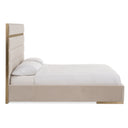 cartier - modern beige velvet & brushed brass bed