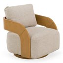 Caruso - Modern Beige Fabric + Natural Oak Swivel Accent Chair