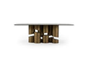 Chancery - Modern Dark Grey Glass + Antique Brass Dining Table